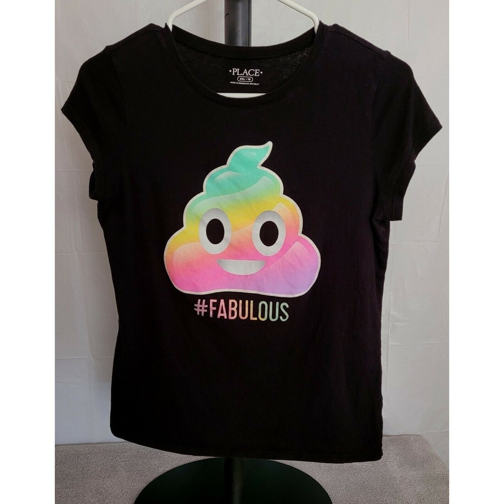 Children's Place Graphic T Shirt Girls Rainbow Pou Black Size XXL 16